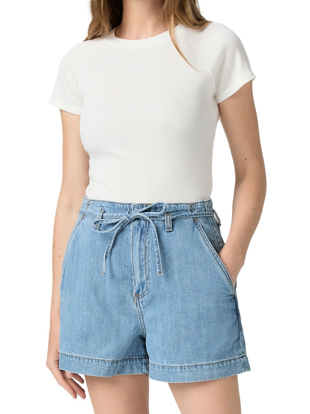 PAIGE Anessa Tie Waist Denim Shorts Size 28